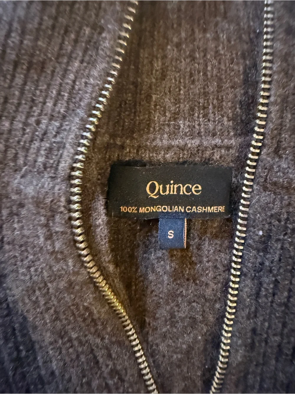 Quince Women's Brown Half-Zip Turtleneck Sweater Mongolian Cashmere - Picture 2 of 3